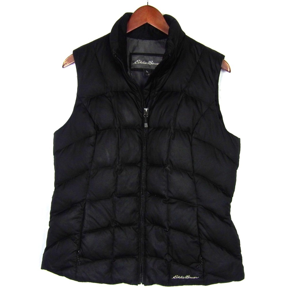 Eddie‎ Bauer Black Zip-Up EB 650 Down Puffer Vest Jacket Women's Medium